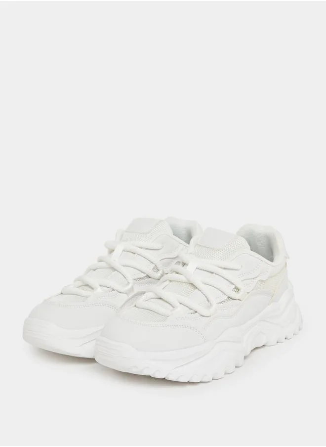 ستايلي Textured Lace Up Chunky Sneakers