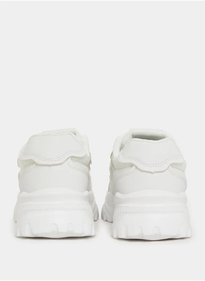 ستايلي Textured Lace Up Chunky Sneakers