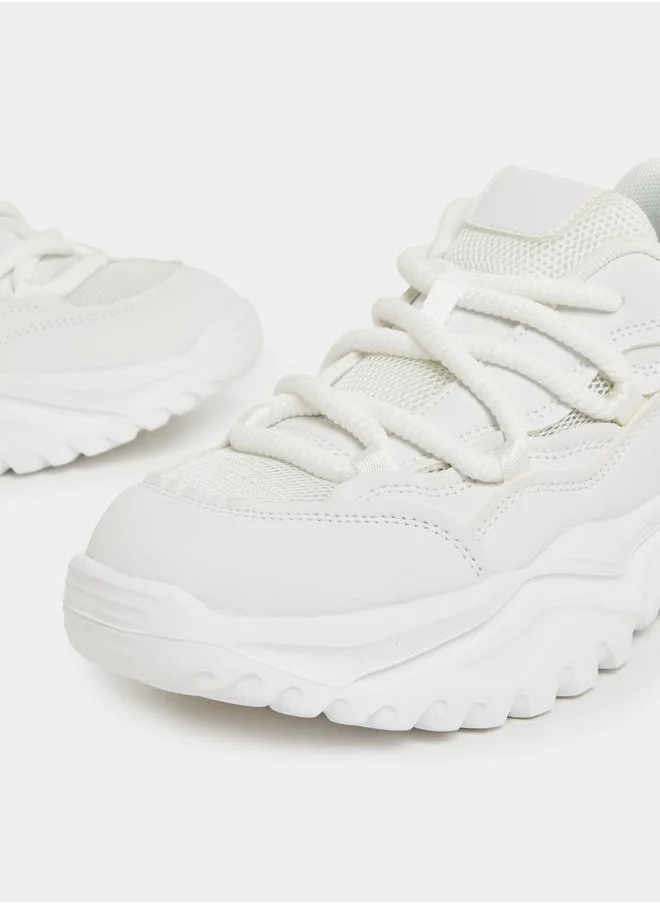ستايلي Textured Lace Up Chunky Sneakers