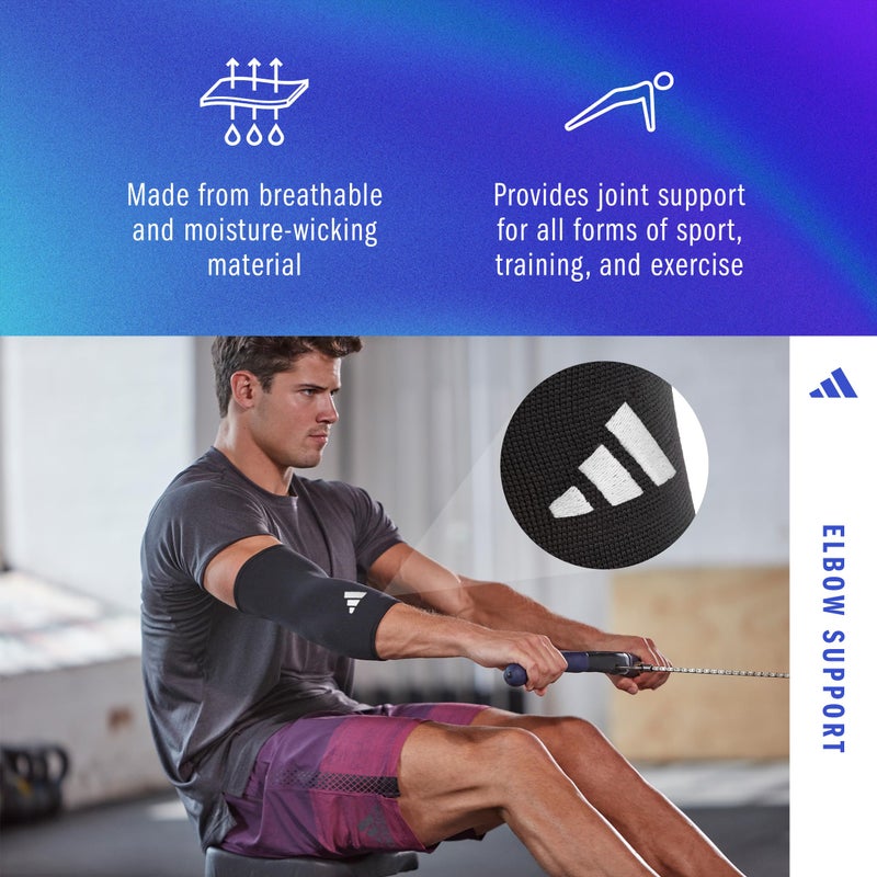 اديداس كم دعم الكوع من adidas - دعم سلس وسلس للكوع لمسابقات التدريب واللياقة البدنية العامة - تصميم مريح من النايلون - متين وقابل للتنفس - أسود (شعار أحمر) كبير - Image 2