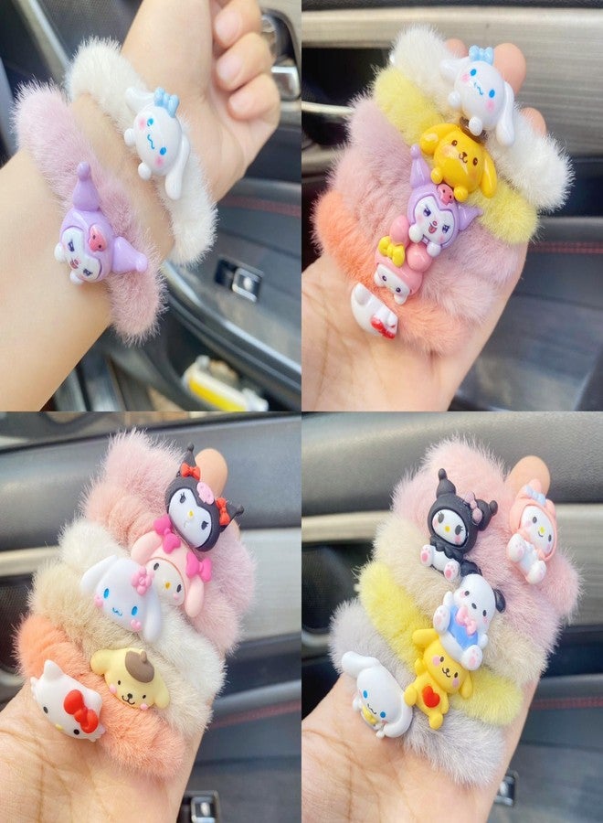 FICTIOUS Hair Scrunchies, Elasticity Hair Ties Cute Hair Ring Plush. Hair Rubber Band Fluffy with Rope Frog Elastic Scrunchies Hair Ropes, Satin Hair Ties for Girls - 3pc, Multicolor. - Image 3