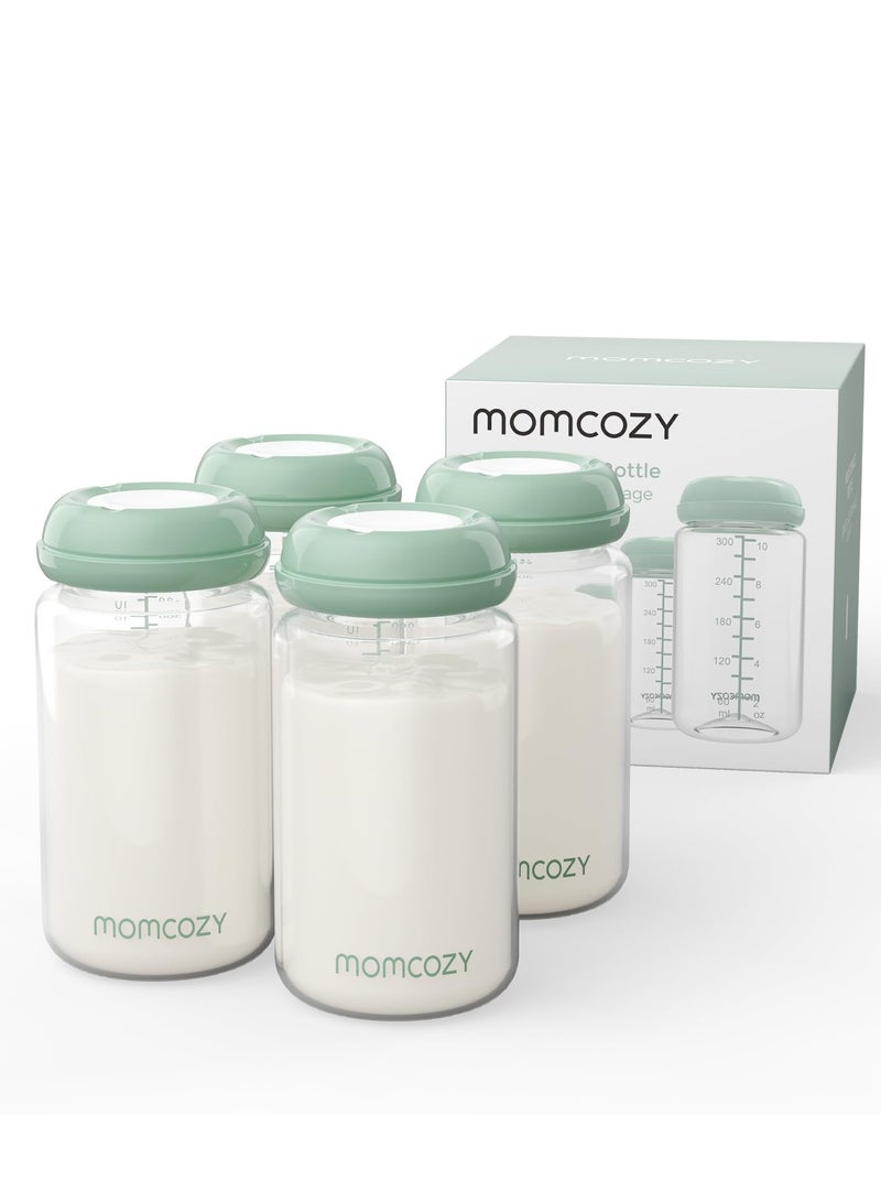 Momcozy Natural Baby Bottle, 10oz Wide-Neck Breast Milk Container, Breastmilk Storage Bottle for Fridge & Momcozy Breast Milk Cooler, BPA Free Milk Collection Bottles, Breastfeeding Essential, 4PCS - Image 1