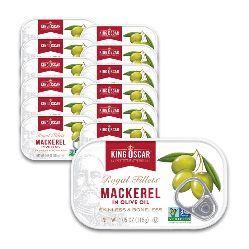 King Oscar Mackerel in Olive Oil 405 Ounce Can Pack of 12 Packaging May Vary Skinless  Boneless Wild Caught Canned Mackerel - Image 3