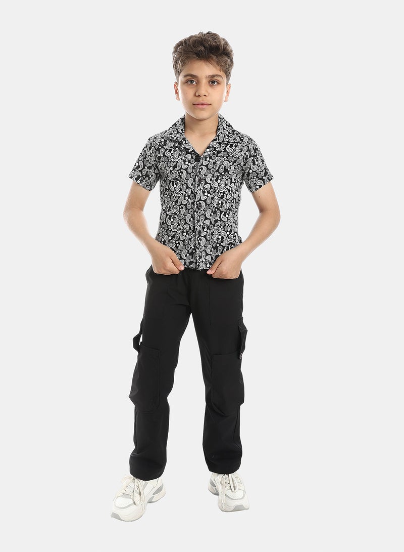 Andora Comfy Self Pattern Shirt - Black & White - Image 5