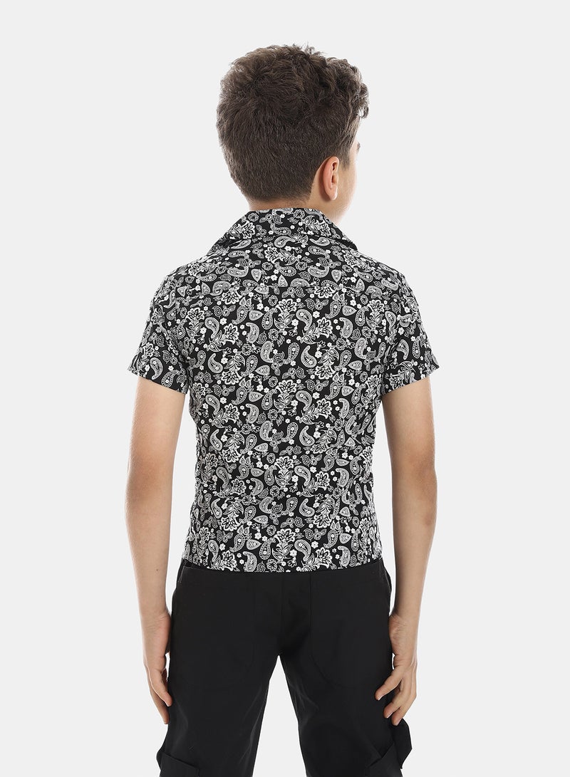 Andora Comfy Self Pattern Shirt - Black & White - Image 4