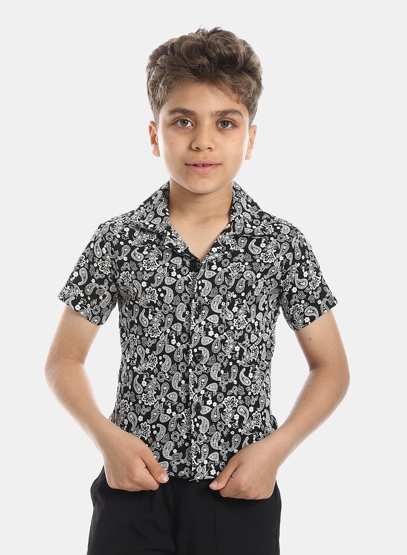 Andora Comfy Self Pattern Shirt - Black & White - Image 1