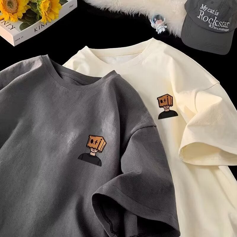White Cotton Short-Sleeved T-Shirt Men'S Summer American-Style Heavy Trendy Loose Boys Half-Sleeved T-Shirt - Image 3