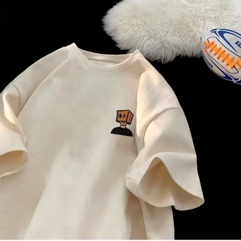 White Cotton Short-Sleeved T-Shirt Men'S Summer American-Style Heavy Trendy Loose Boys Half-Sleeved T-Shirt - Image 1