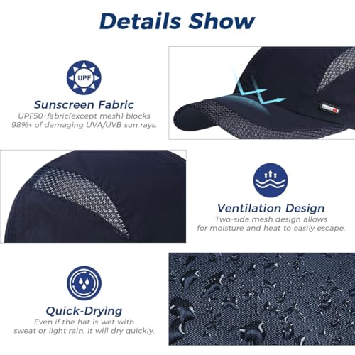 GUSTAVE® Caps for Men Breathable Net Cotton Men & Women Adjustable Sun Visor UV Protection Summer Sports Hat for Golf, Cycling, Running, Gym & Outdoor Activities (22.1-24.4 Inch, Navy Blue) - Image 3