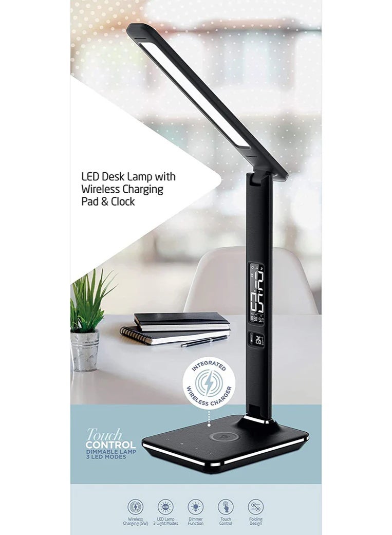 كروني مصباح طاولة Crony U13q مع شحن لاسلكي - ساعة إضاءة ليلية LED مصباح مكتبي مع شاحن لاسلكي مدمج وساعة منبه - Image 4