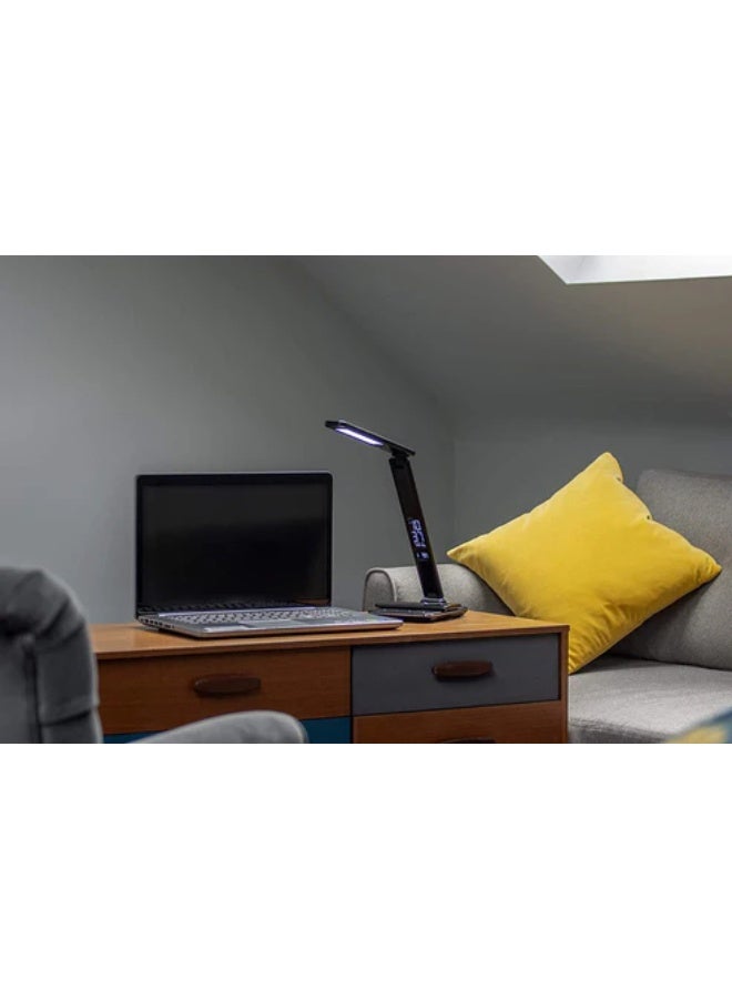 كروني مصباح طاولة Crony U13q مع شحن لاسلكي - ساعة إضاءة ليلية LED مصباح مكتبي مع شاحن لاسلكي مدمج وساعة منبه - Image 5