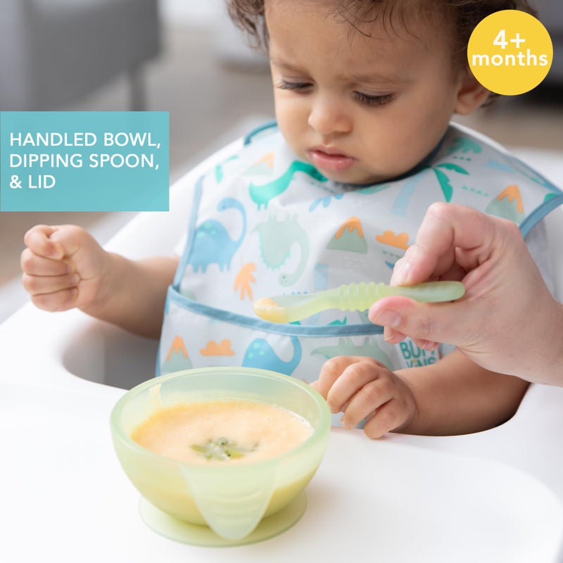 Bumkins Baby Bowl, Silicone Feeding Set with Suction for Baby and Toddler, Includes Spoon and Lid, First Feeding Set, Training Essentials for Baby Led Weaning for Babies 4 Months Up, Green Jelly - Image 2