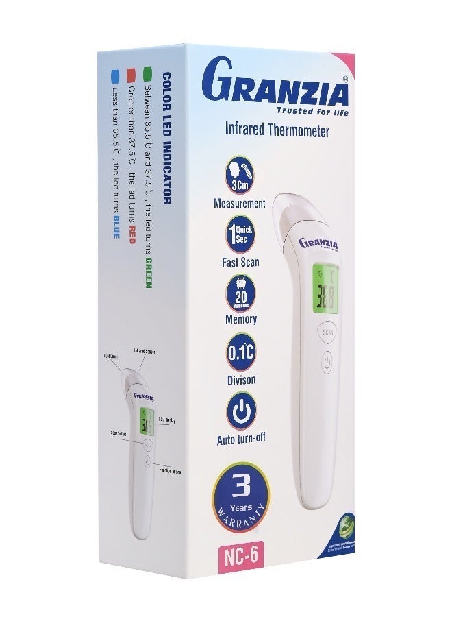 Granzia NC-6 – Non-Contact Infrared Thermometer for Babies & Children & Adults | 1-Second Reading, 3cm Distance, Color Display, 20-Reading Memory, Auto Shut-Off - Image 2