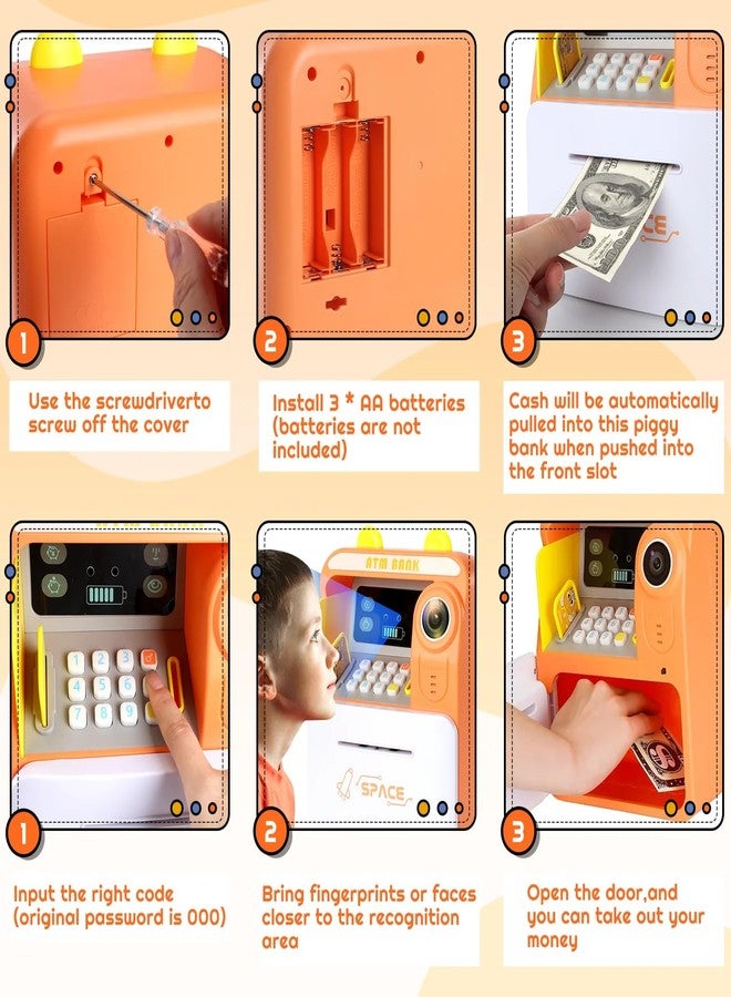 Mummy Please Kids Digital Piggy Bank with Electronic Lock,Money Safe Box wth Finger Print Sensor【Pack of 1】【】 (Camera Orange) - Image 5