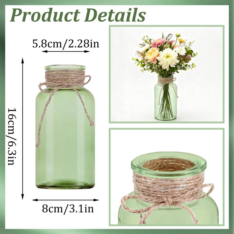 LEYIQU Vintage Glass Flower Vase, Farmhouse Glass Centerpiece Vases Mason Jars for Weddings, Parties & Home Decor Bulk (12, Green) - Image 2