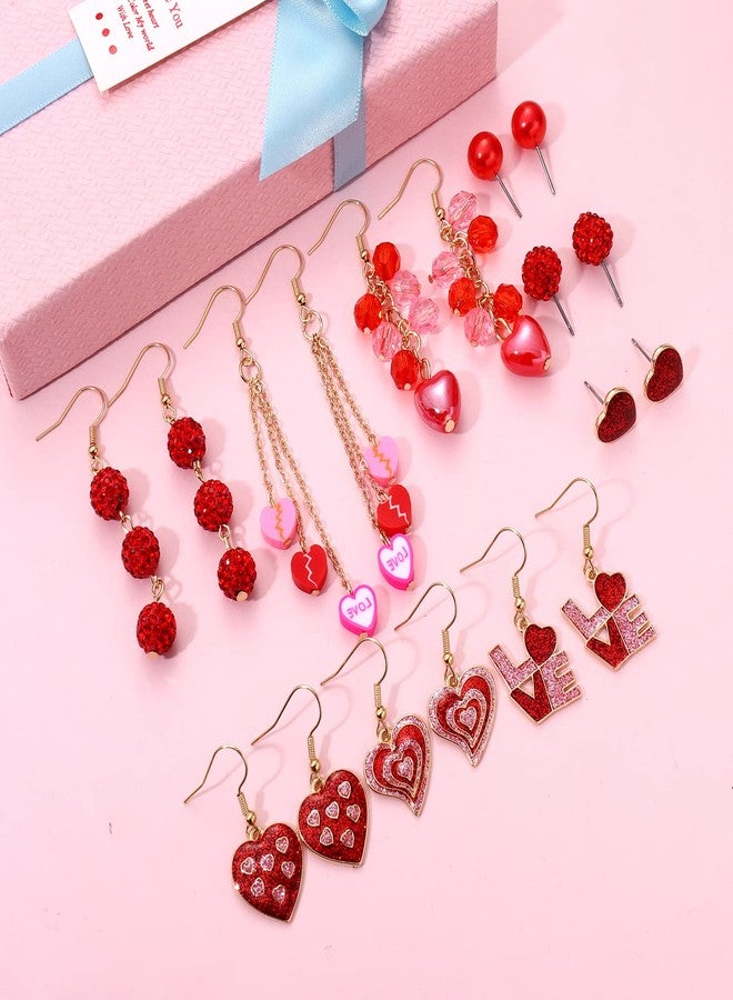 ARATLENCH Valentines Earrings Set Red Heart Earrings Glitter LOVE Rhinestone Crystal Beaded Drop Dangle Earrings Long Tassel XO XO Charm Earrings Love Kiss Letter Heishi Hoop Stud Earrings for Women (9 pairs valentine earrings) - Image 4