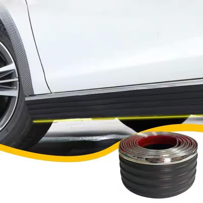 AutoBizarre Car Side Skirt Edge Anti-Collision Anti-Scratch Black Rubber & Chrome Tape Strip 6cm x 4mtrs for Car Door/Side Protection & Decoration Universal for All Cars - Image 1
