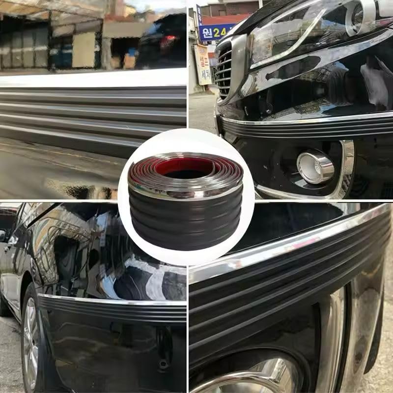 AutoBizarre Car Side Skirt Edge Anti-Collision Anti-Scratch Black Rubber & Chrome Tape Strip 6cm x 4mtrs for Car Door/Side Protection & Decoration Universal for All Cars - Image 3
