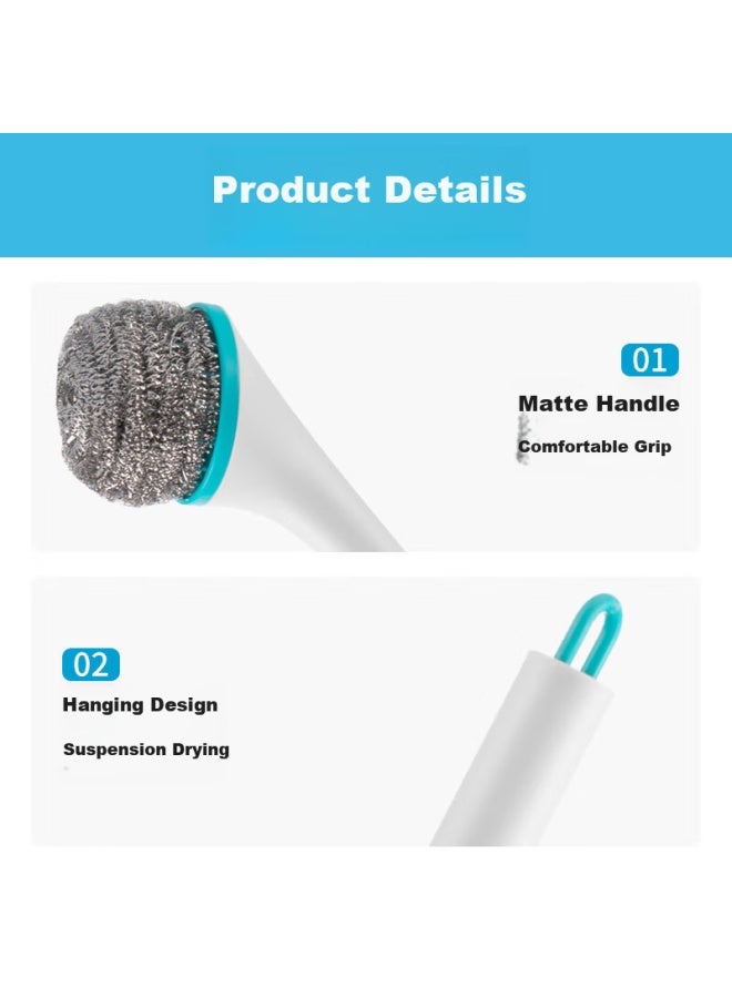 CHAHUA Camellia, Cleaning Steel Wool Pot Brush, Long Handle Pot Scrubber, Replaceable Head Pot Brush, Dish Scrubber - Image 1