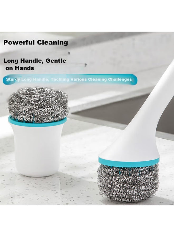 CHAHUA Camellia, Cleaning Steel Wool Pot Brush, Long Handle Pot Scrubber, Replaceable Head Pot Brush, Dish Scrubber - Image 5