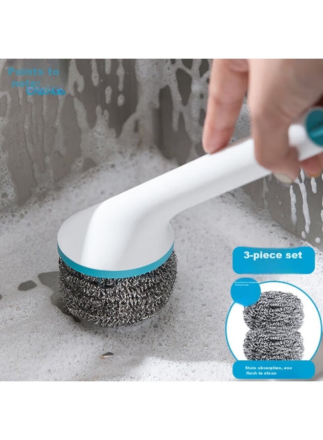 CHAHUA Camellia, Cleaning Steel Wool Pot Brush, Long Handle Pot Scrubber, Replaceable Head Pot Brush, Dish Scrubber - Image 4