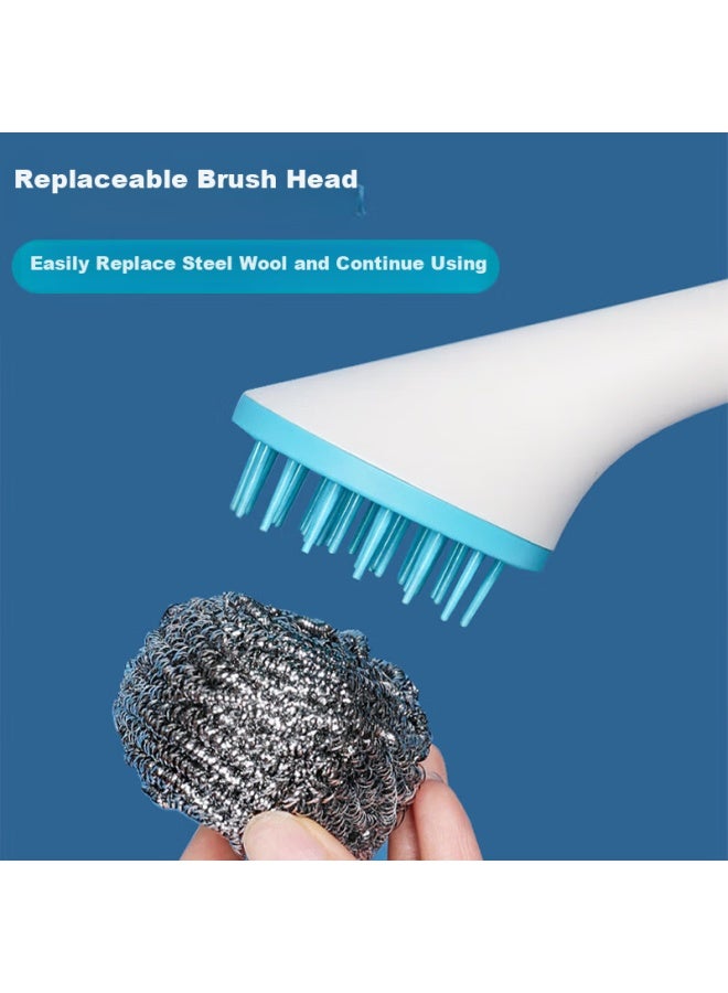 CHAHUA Camellia, Cleaning Steel Wool Pot Brush, Long Handle Pot Scrubber, Replaceable Head Pot Brush, Dish Scrubber - Image 3
