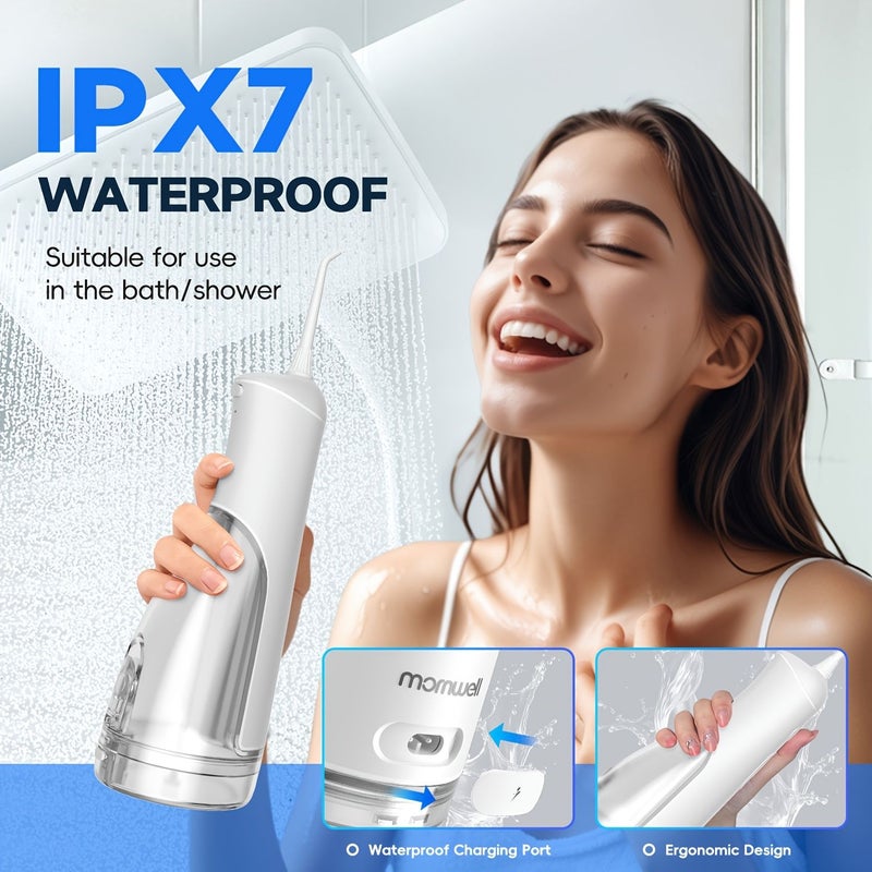 The New Portable Water Flosser 5 Modes 3 Levels 15 Brushing Options Ipx7 Detachable 10.14oz Large Water Tank For Gifts Personal Use White - Image 1