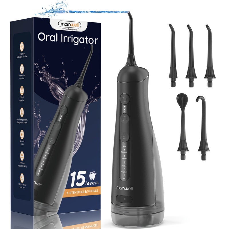 The New Portable Water Flosser 5 Modes 3 Levels 15 Brushing Options Ipx7 Detachable 10.14oz Large Water Tank For Gifts Personal Use White - Image 2