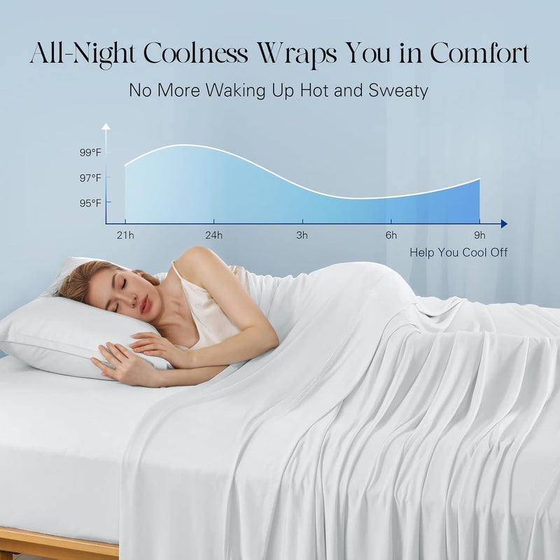 DOWNCOOL 4-Piece Cooling Sheet Set Full Size, Cooling Bed Sheets for Hot Sleepers and Night Sweats, Q-Max>0.4, Soft & Breathable Summer Bedding Sheets, Deep Pocket Up to 15", White - Image 2