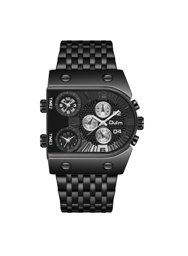 Oulm Men's Steel Strap, Multi-Time Zone, Luminous Large Dial Casual Quartz Watch - Image 1