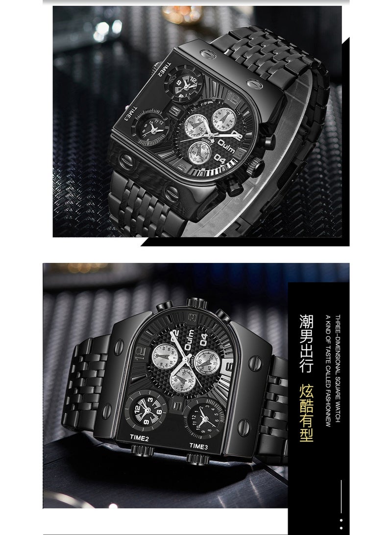 Oulm Men's Steel Strap, Multi-Time Zone, Luminous Large Dial Casual Quartz Watch - Image 2