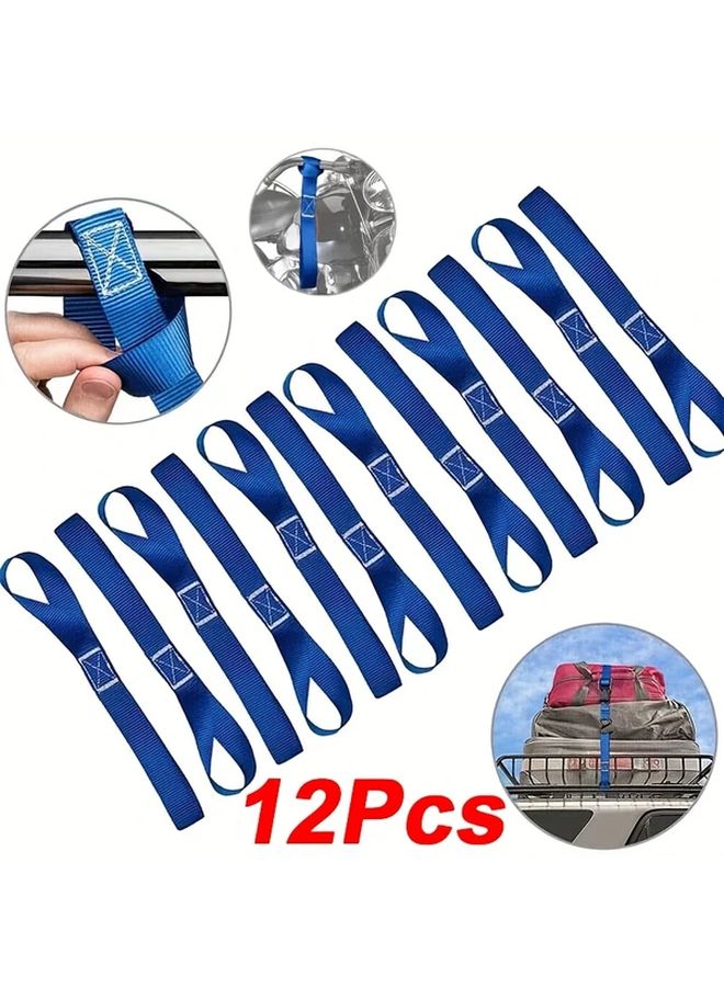 12pcs Blue Diamond Pattern Polyester Motorcycle Soft Loop Straps for Cargo Securing - Image 2