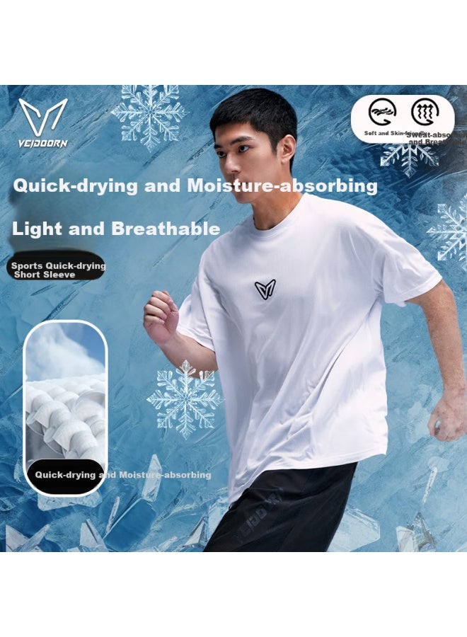 Veidoorn Men'S Short Sleeve T-Shirt Sports Summer Casual Breathable Quick-Drying Ice Silk Running Basketball Half Sleeve Top White M - Image 1
