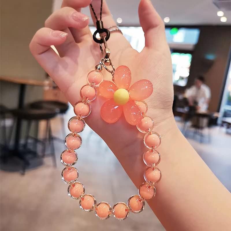 KHOLAD Mobile Phone Strap Pearl Beaded Flower Bracelet Creative Hanging Rope Keychain Anti-Lost Phone Case Lanyard Girl Women's Wrist Strap Phone Charms - Image 2
