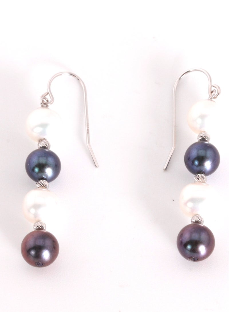 MIKURA Earrings Freshwater Pearls White & Treated Black Color - Image 1
