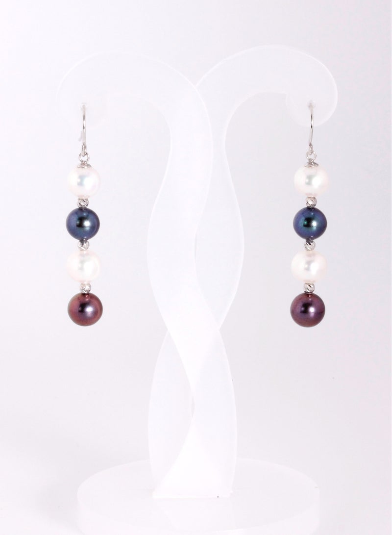 MIKURA Earrings Freshwater Pearls White & Treated Black Color - Image 3