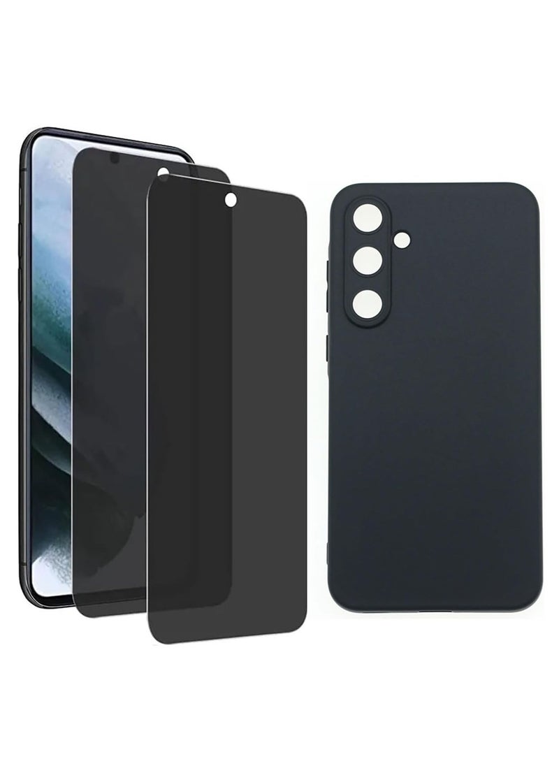 Raxoom Samsung Galaxy A35 5G Case Bundle – Black Soft TPU Cover with 2 Privacy Screen Protectors, Tempered Glass - Image 1