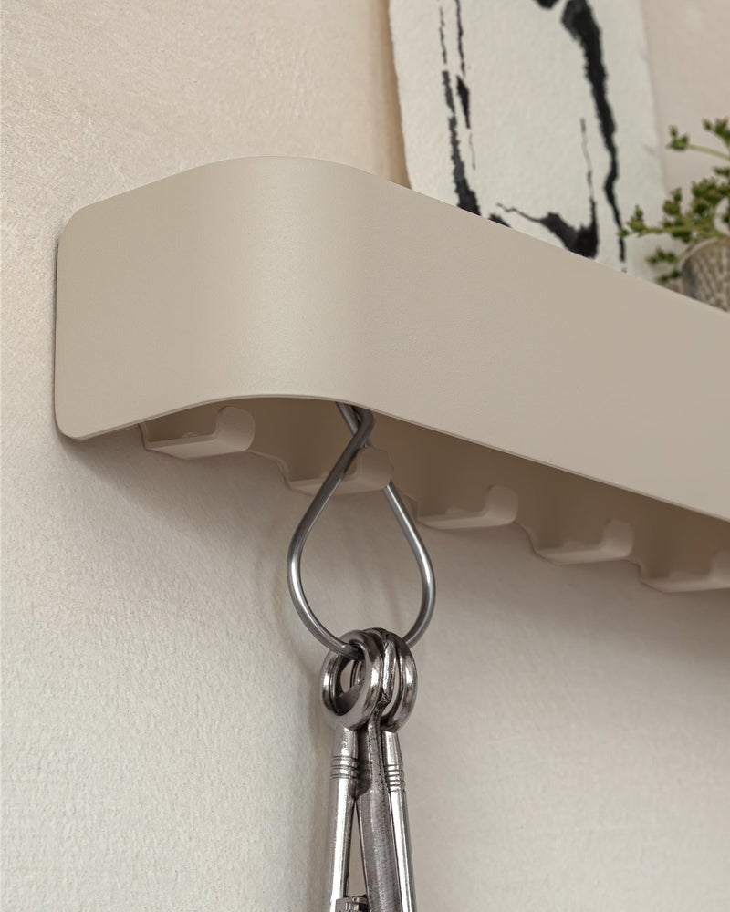 Kazai. Key Holder for Wall 'Tone' | Minimalist Key Hooks Design from Berlin | Modern Key Hanger with Metal Shelf | Key Hook Wall Mounted as Hallway Furniture | Taupe - Image 4