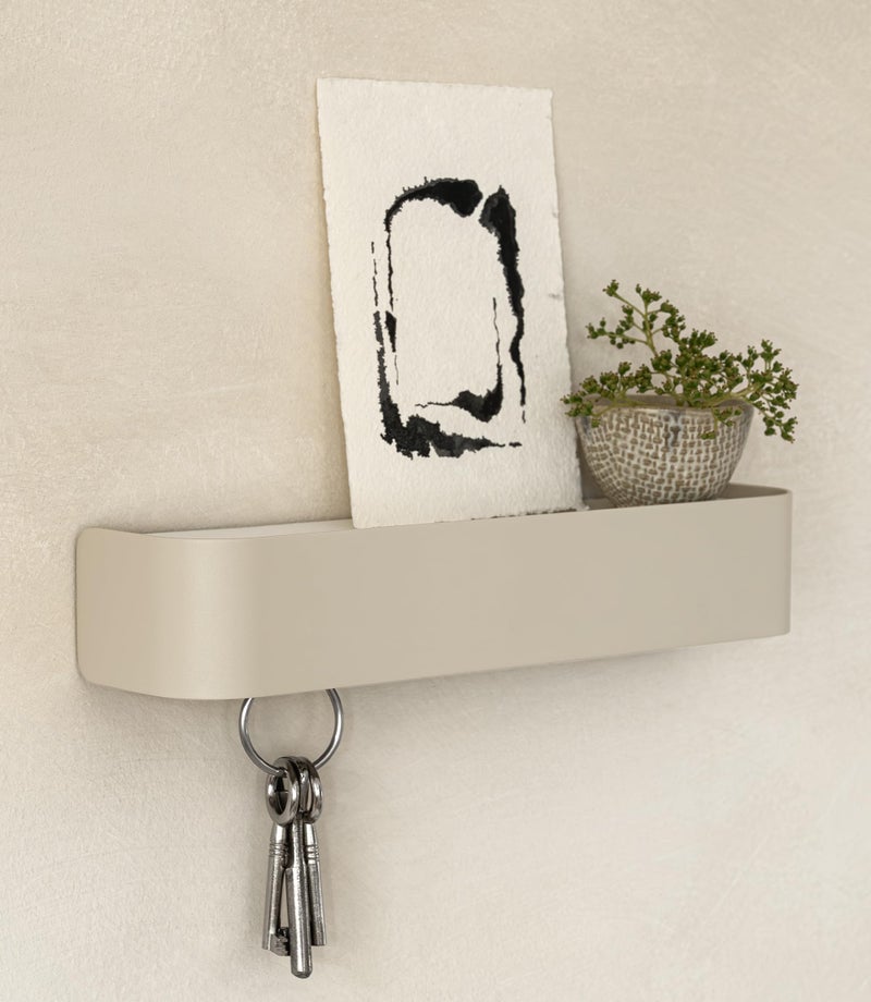Kazai. Key Holder for Wall 'Tone' | Minimalist Key Hooks Design from Berlin | Modern Key Hanger with Metal Shelf | Key Hook Wall Mounted as Hallway Furniture | Taupe - Image 1