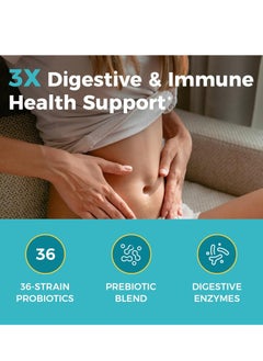 NewRhythm Probiotics 120 Billion Cfu 36 Strains 3 In 1 Digestive & Immune Support With Prebiotics & Enzymes Targeted Release Stomach Acid Resistant No Refrigeration Non Gmo 30 Vegan Capsule  - Image 4