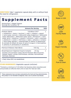 NewRhythm Probiotics 120 Billion Cfu 36 Strains 3 In 1 Digestive & Immune Support With Prebiotics & Enzymes Targeted Release Stomach Acid Resistant No Refrigeration Non Gmo 30 Vegan Capsule  - Image 2