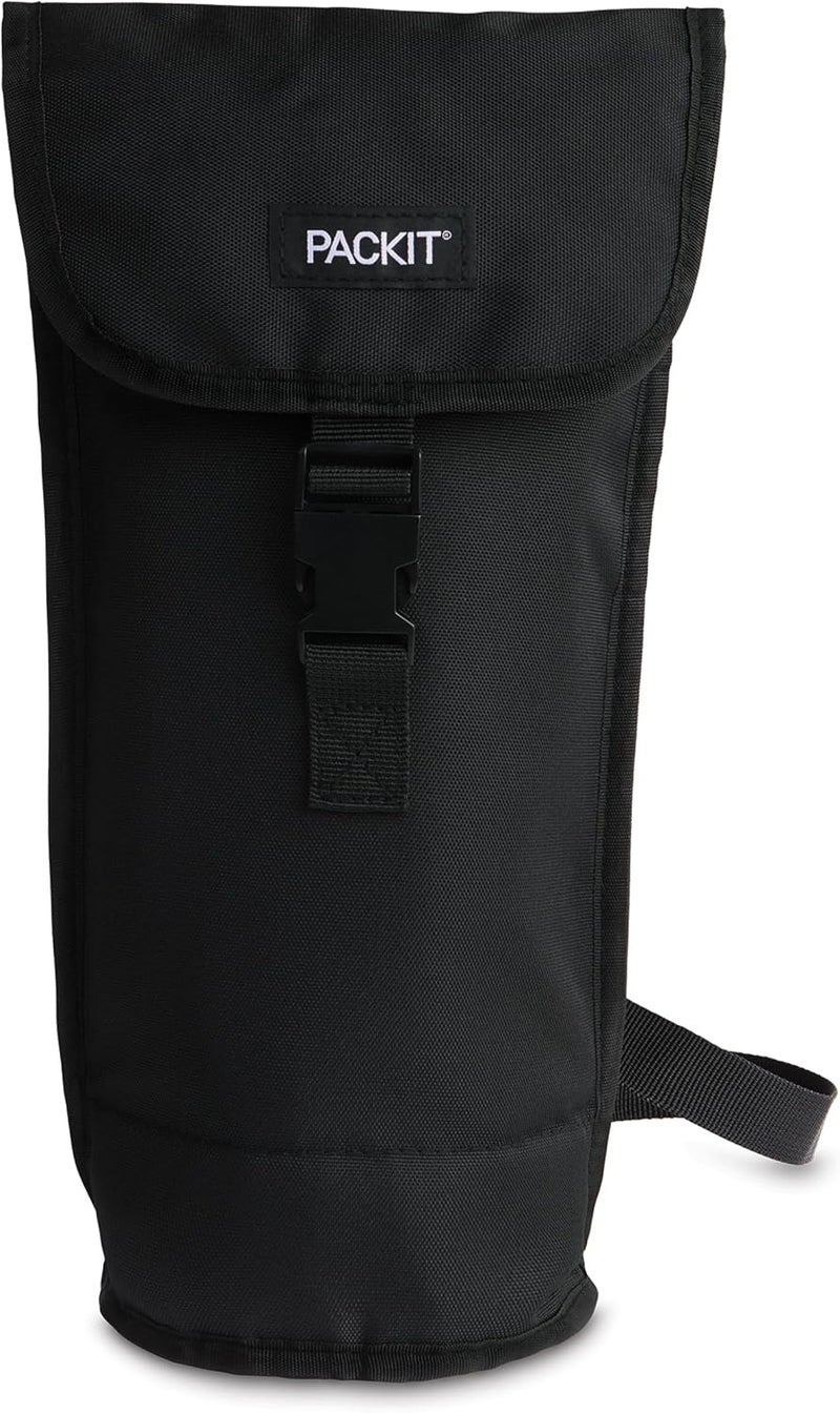 PACKIT Freezable Wine Bag, Black, Built with ECOFREEZE Technology, Foldable, Reusable, Shoulder Strap with Buckle Closure, Perfect for Adults and Drinks On-the-Go - Image 1