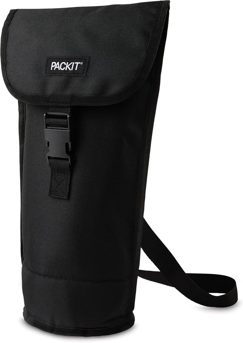 PACKIT Freezable Wine Bag, Black, Built with ECOFREEZE Technology, Foldable, Reusable, Shoulder Strap with Buckle Closure, Perfect for Adults and Drinks On-the-Go - Image 2