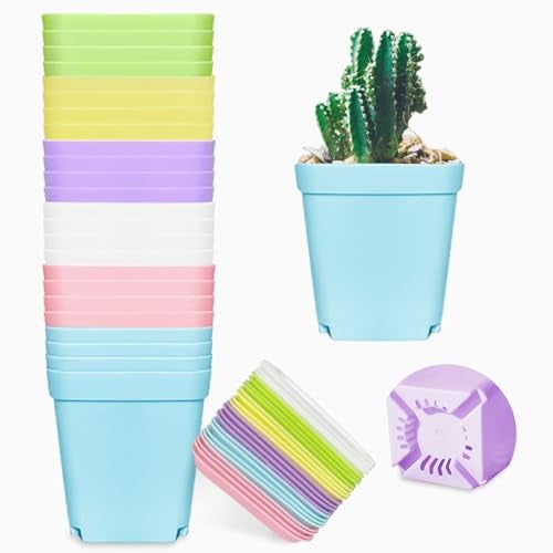 Anyumocz 24 Pack 3inch Multi Color Square Plastic Plant Pots,Seedling Nursery Transplanting Planter Container Indoor Outdoor for Your Room,Garden Office and Balcony Decor - Image 1