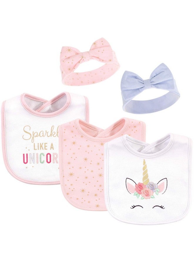 Little Treasure Baby Girl Cotton Bib and Headband Set, Unicorn, One Size - Image 2