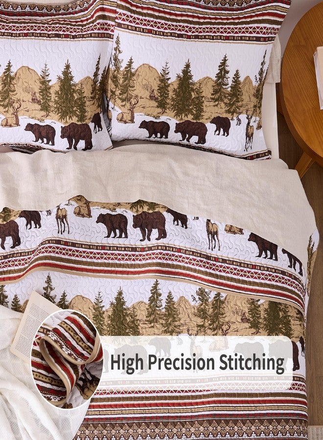 PPOLCA Christmas Cabin Quilt Sets Queen, 3-Piece Bear Rustic Quilt Coverlet Bed Set, All Season Lightweight Reversible Bedspread Coverlet with 2 Pillow Shams - Image 3