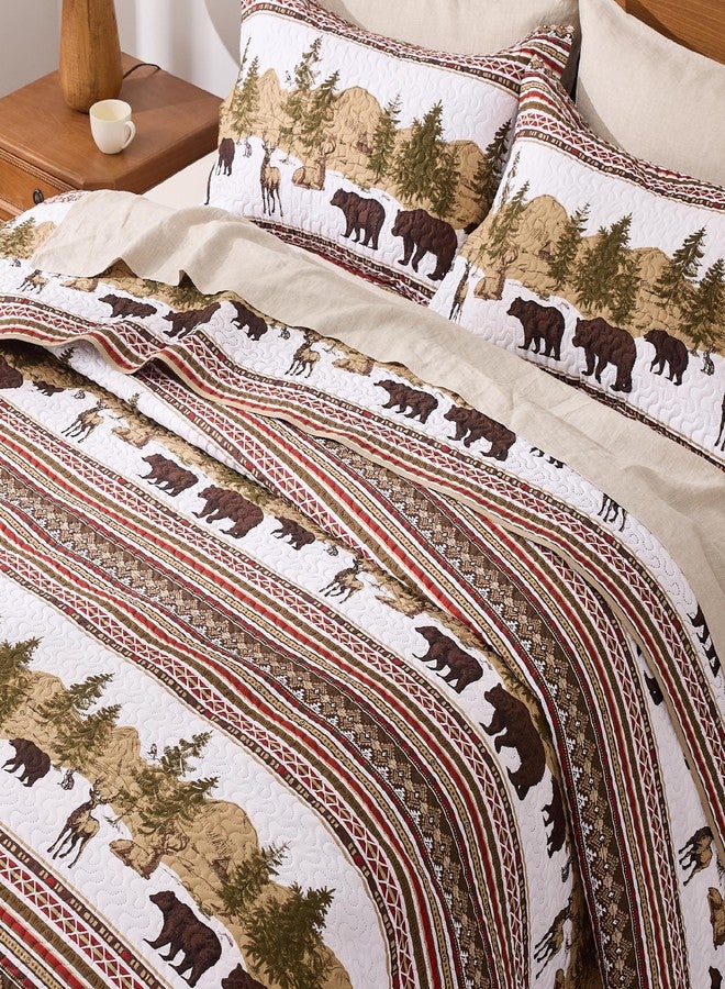 PPOLCA Christmas Cabin Quilt Sets Queen, 3-Piece Bear Rustic Quilt Coverlet Bed Set, All Season Lightweight Reversible Bedspread Coverlet with 2 Pillow Shams - Image 4