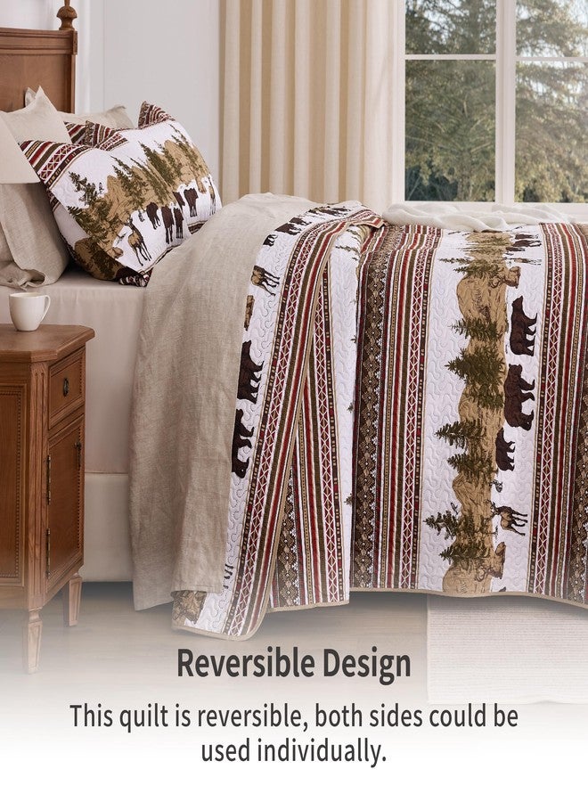 PPOLCA Christmas Cabin Quilt Sets Queen, 3-Piece Bear Rustic Quilt Coverlet Bed Set, All Season Lightweight Reversible Bedspread Coverlet with 2 Pillow Shams - Image 2
