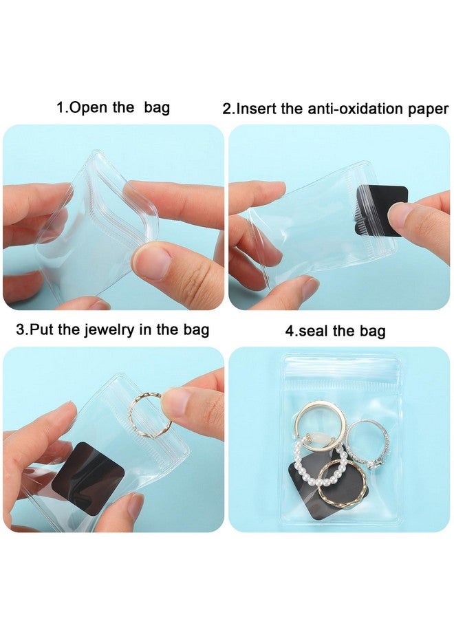 Sureio 200 Pcs Anti Tarnish Strips with Clear Plastic Jewelry Bags Sets, 100 Assorted Size Transparent Jewelry Storage Bags and 100 Anti Tarnish Strips for Packaging Jewelry Rings Earrings - Image 5