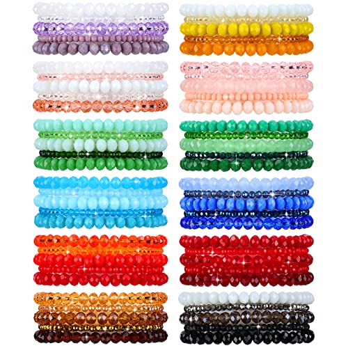 Junkin 60 Pcs Crystal Beaded Bracelets Bulk for Women Bohemian Multi Layer Stacking Statement Stretchy Strand Crystal Bead Bracelets Versatile Slip on Shiny(Multicolor) - Image 1